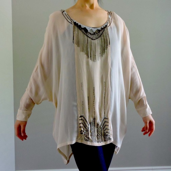 Guess by Marciano Bohemian Tunic Top w/ Metal Beading Details & Dolman Sleeves - Picture 3 of 13